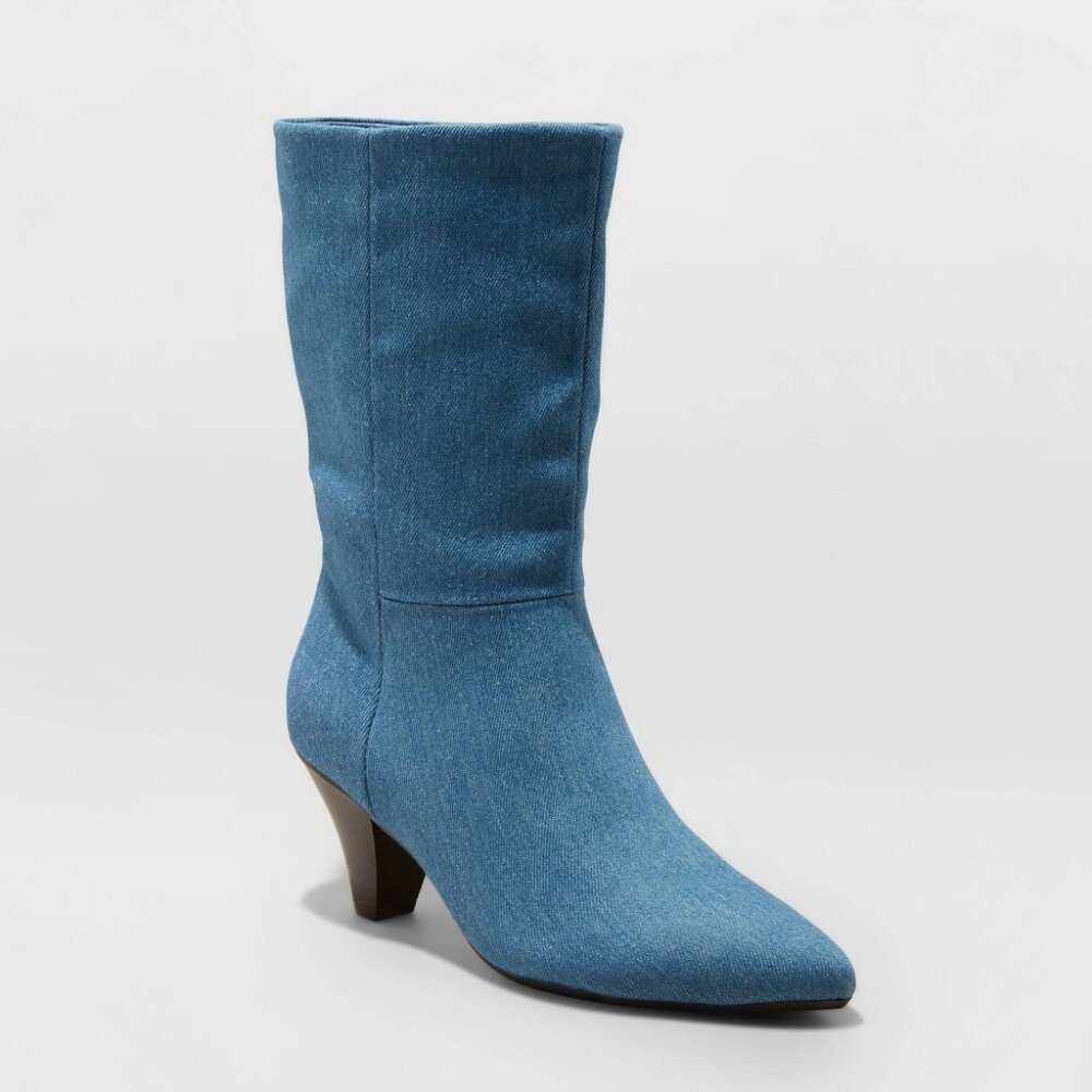 NEW! Ada Mid-Calf, Low Heel, Zip Up Dress Boots, Blue - Universal Thread